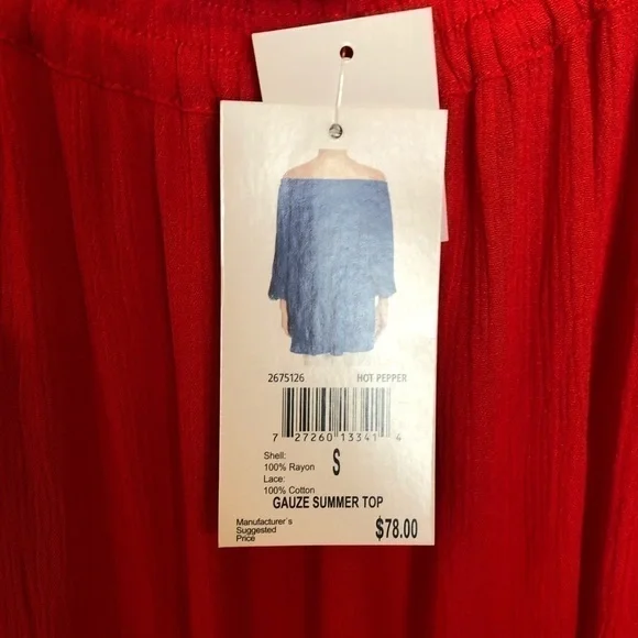 NWT CHELSEA & THEODORE Red Summer Gauze To… - Picture 6 of 6